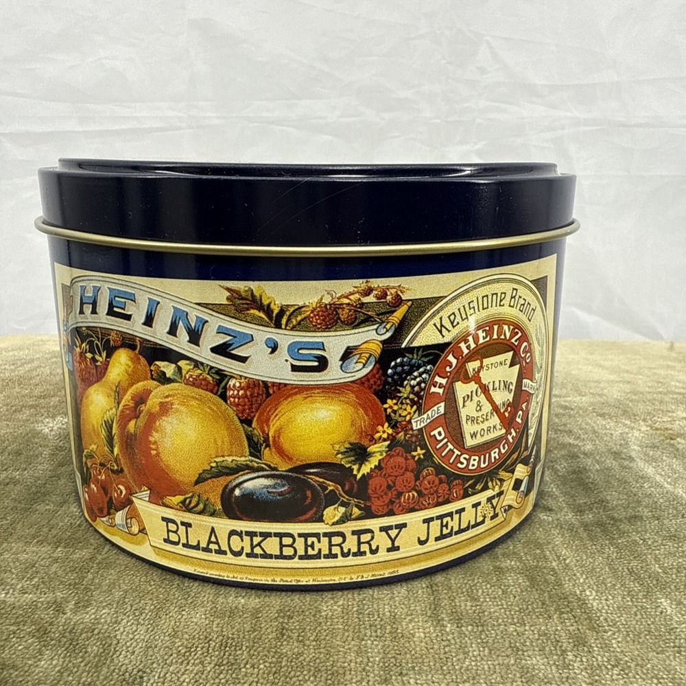 Vintage 1983 Heinz Blackberry Jelly Round Tin Pittsburgh PA Keystone‎